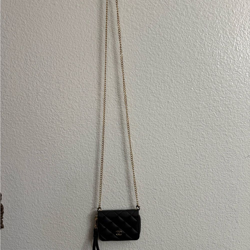 Small Black Quilted Crossbody card holder